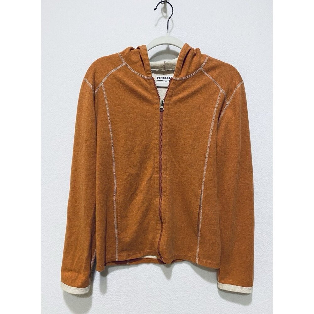 Pendleton Hoodie Womens Medium Orange Full Zip Sweatshirt Pockets Loungewear